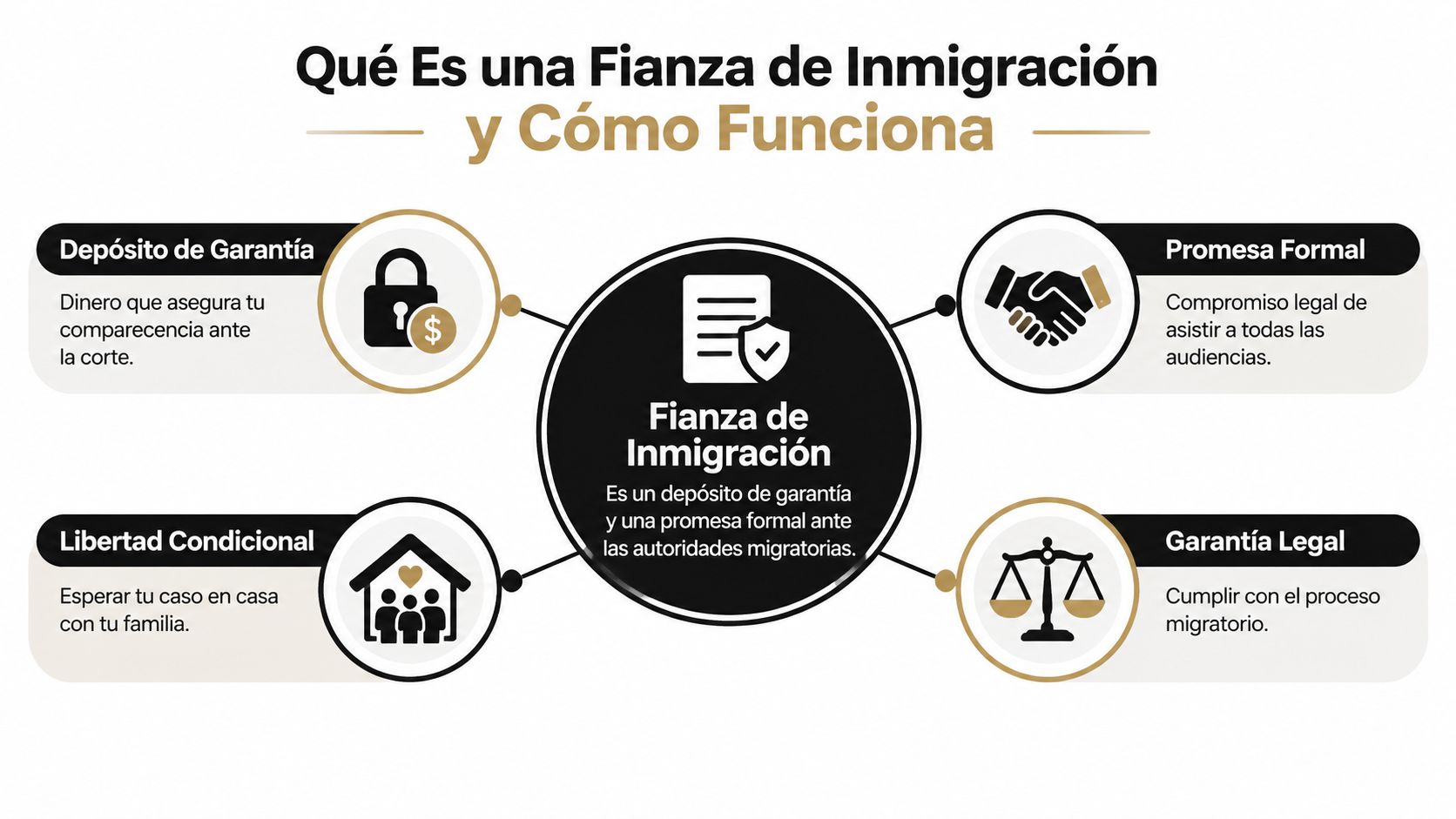 Infografía sobre qué es una fianza de inmigración y cómo funciona el proceso legal para inmigrantes.